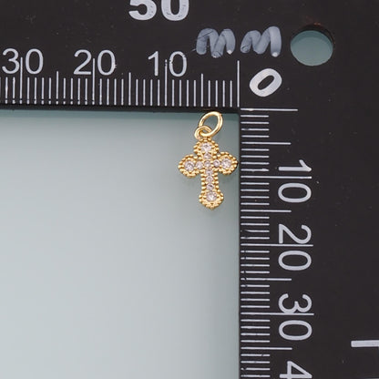 Gold Cross Charms,18K Gold Filled Cross Pendant,CZ Micro Pave Religion Charm Bracelet Necklace for DIY Jewelry Making Supply