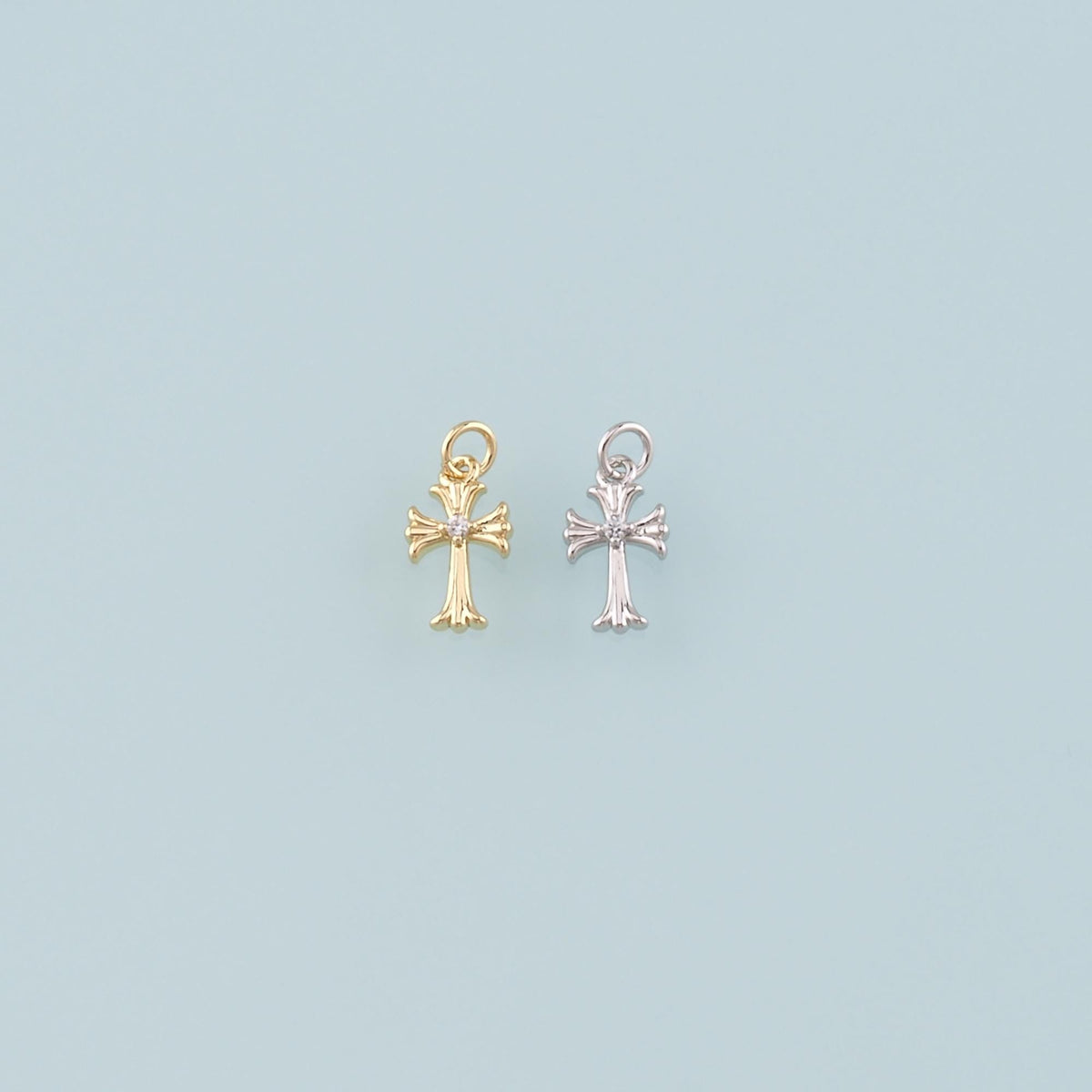 Gold Cross Charms,18K Gold Filled Cross Pendant,CZ Micro Pave Religion Charm Bracelet Necklace for DIY Jewelry Making Supply