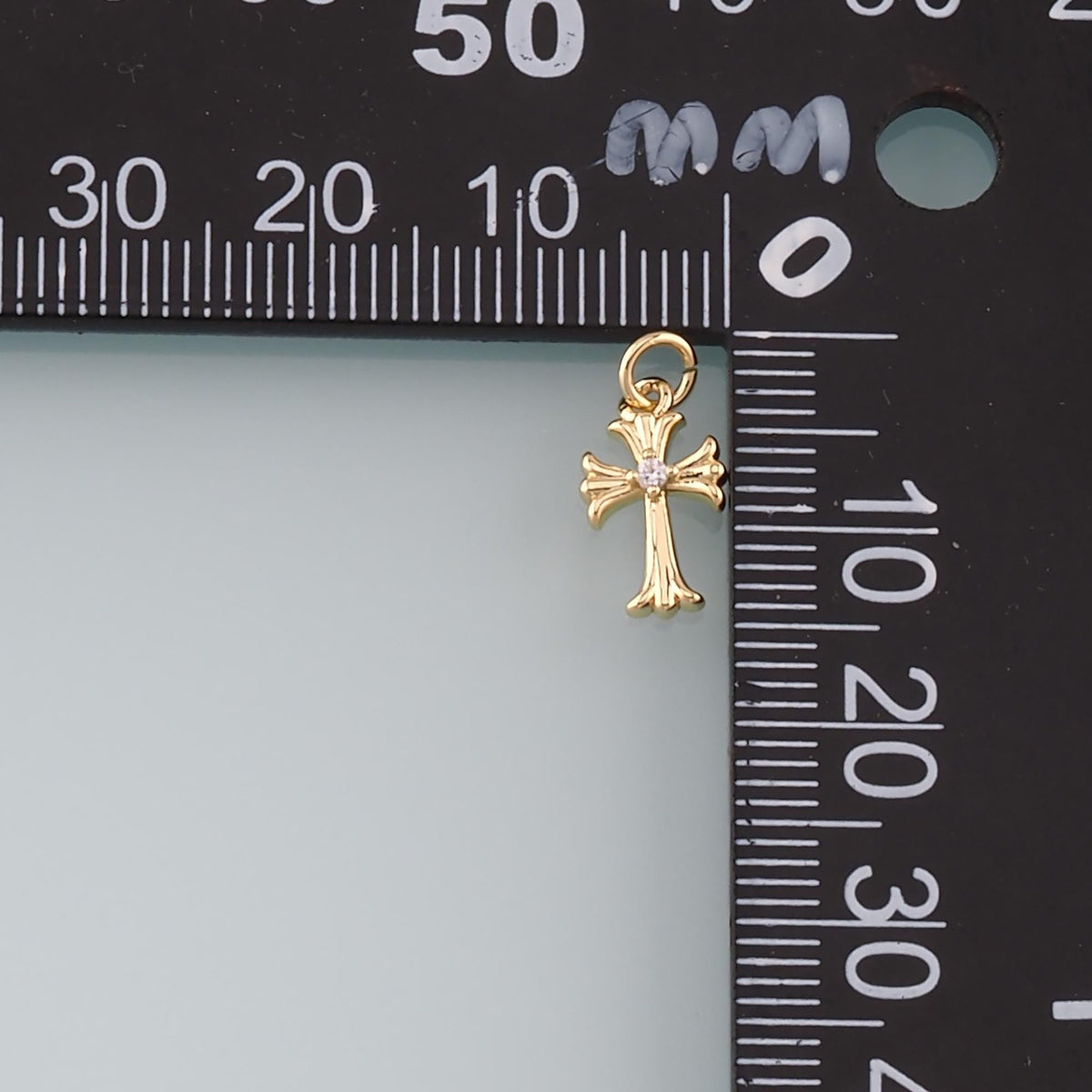 Gold Cross Charms,18K Gold Filled Cross Pendant,CZ Micro Pave Religion Charm Bracelet Necklace for DIY Jewelry Making Supply