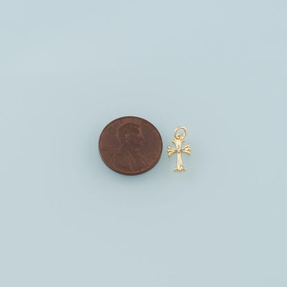 Gold Cross Charms,18K Gold Filled Cross Pendant,CZ Micro Pave Religion Charm Bracelet Necklace for DIY Jewelry Making Supply