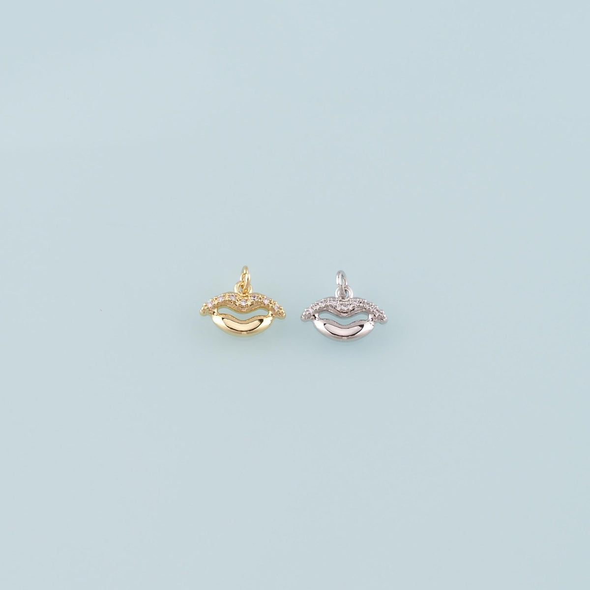 Gold Lips Charms,18K Gold Filled Lips Pendant,CZ Micro Pave Lips Charms Bracelet Necklace for DIY Jewelry Making Supply