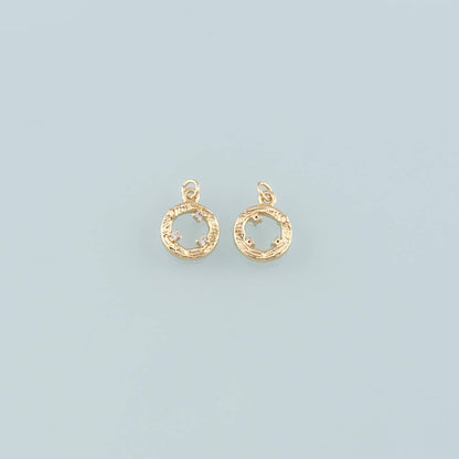 Gold Round Charms,18K Gold Filled Round Pendant,CZ Micro Pave Round Charm Bracelet Necklace for DIY Jewelry Making Supply