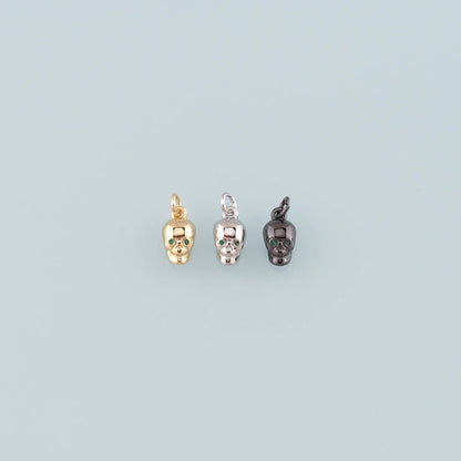 Gold Skull Charms,18K Gold Filled Skull Pendant,CZ Micro Pave Skull halloween Charm Bracelet Necklace for DIY Jewelry Making 