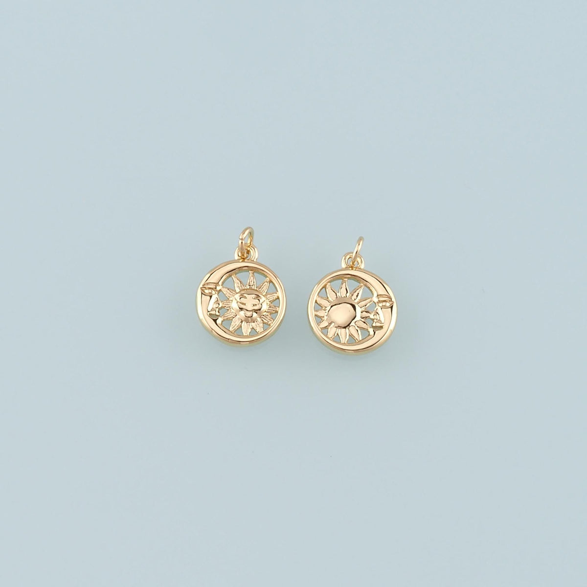 Gold Sun Charms,18K Gold Filled Moon Sun Pendant,Celestial Charm Bracelet Necklace for DIY Jewelry Making Supply