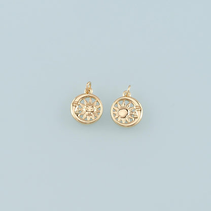 Gold Sun Charms,18K Gold Filled Moon Sun Pendant,Celestial Charm Bracelet Necklace for DIY Jewelry Making Supply