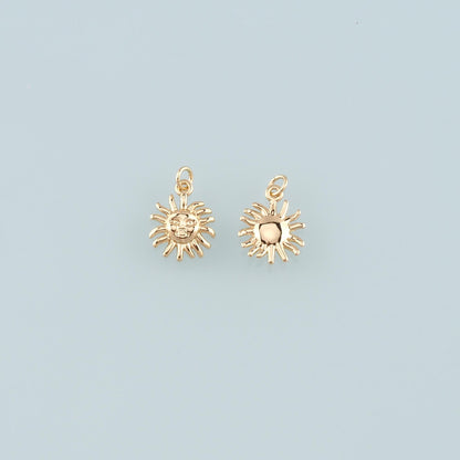 Gold Sun Charms,18K Gold Filled Sun Pendant,Celestial Charm Bracelet Necklace for DIY Jewelry Making Supply