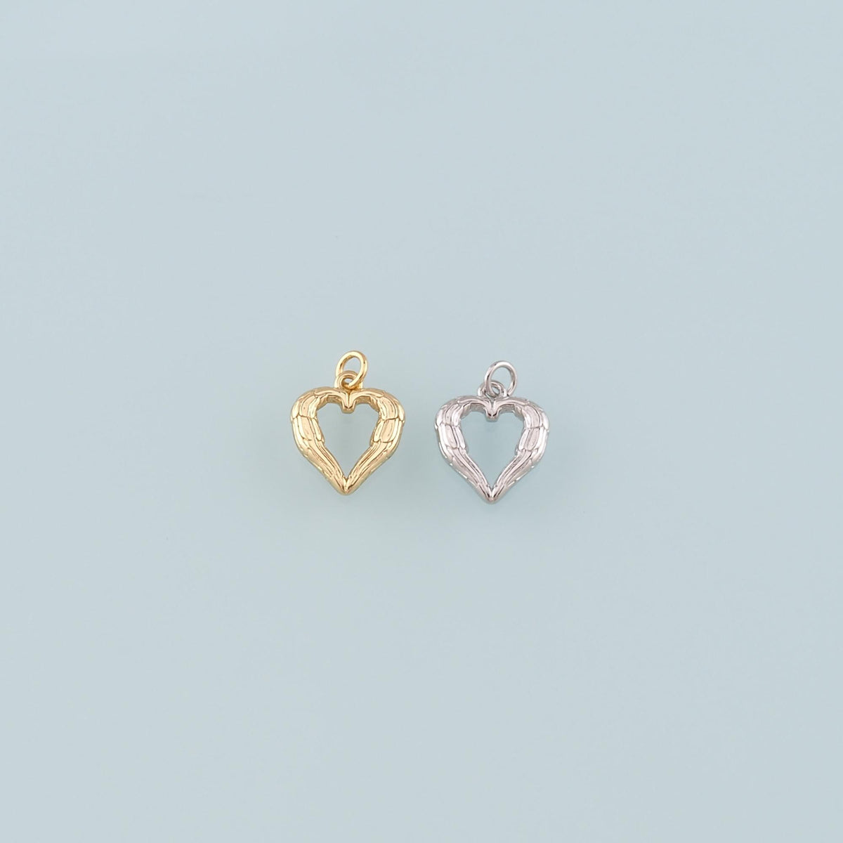 Gold Wing Charms,18K Gold Filled Heart Pendant,Heart Charm Bracelet Necklace for DIY Jewelry Making Supply