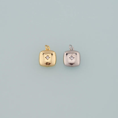 18K Gold Filled Cubic Zirconia Square Charm Pendant for Jewelry Making