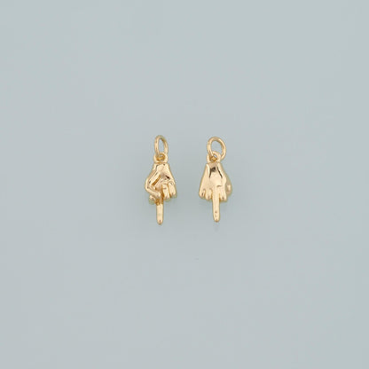 Gold Hand Charms,18K Gold Filled Gesture Pendant,Middle finger Hand Charm Bracelet Necklace for DIY Jewelry Making Supply