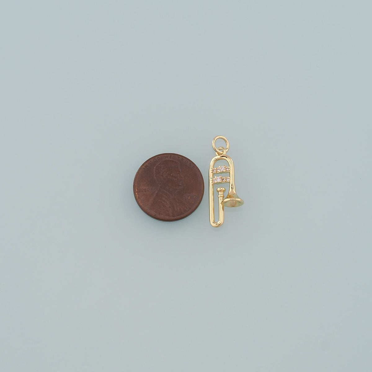 Gold Musical Instrument Charms,18K Gold Filled Trombone Pendant,CZ Micro Pave Trombone Charm Bracelet Necklace for DIY Jewelr