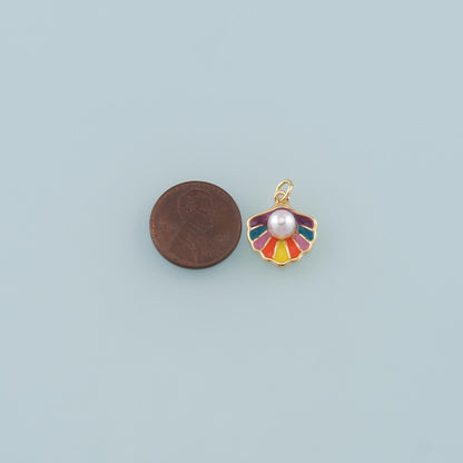 Gold Shell Charms,18K Gold Filled Pearl Scallop Pendant,Enamel Conch Shell Charm Bracelet Necklace for DIY Jewelry Making Sup