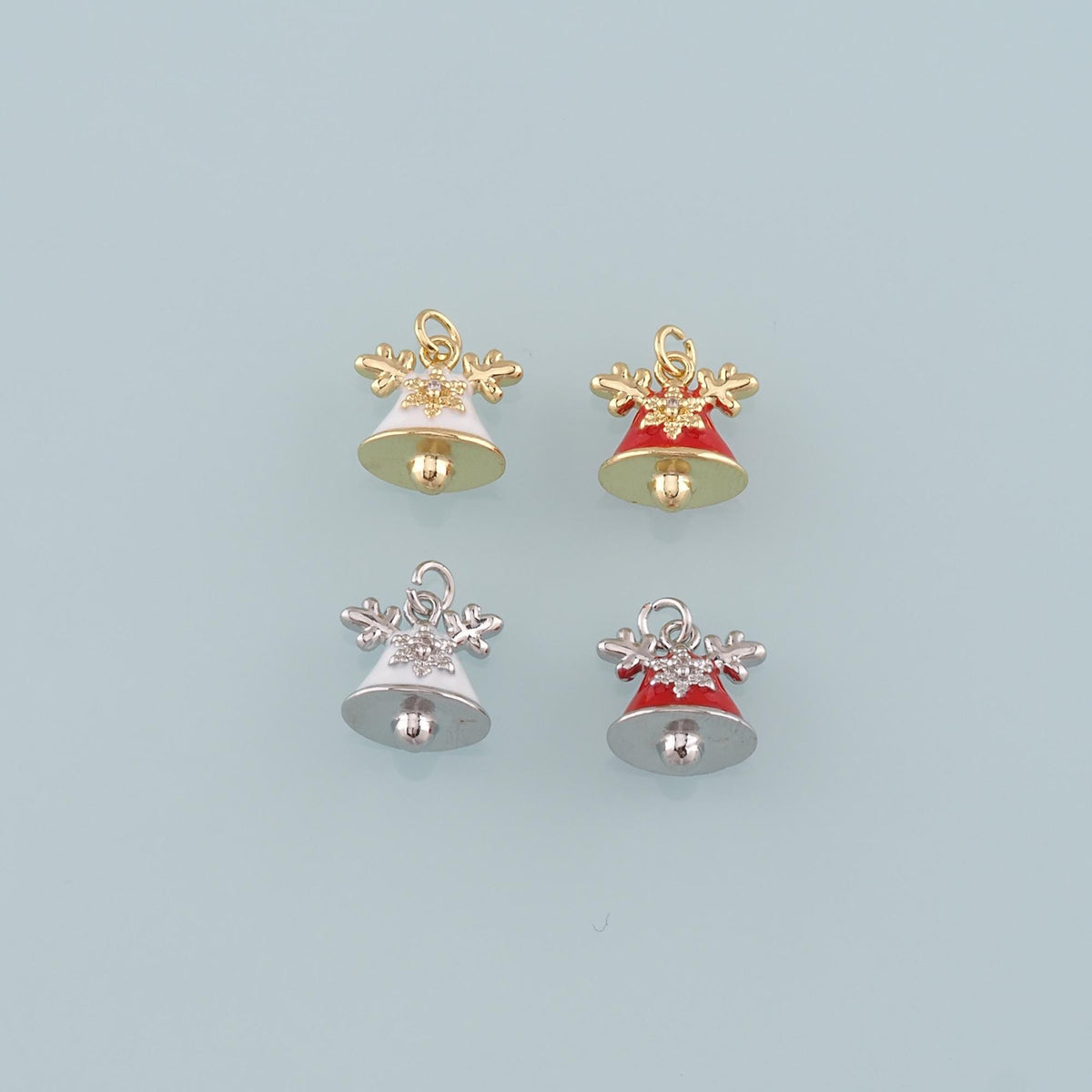 Gold Christmas Charms,18K Gold Filled Enamel Christmas Bells Pendant Charm Bracelet Necklace for DIY Jewelry Making Supply