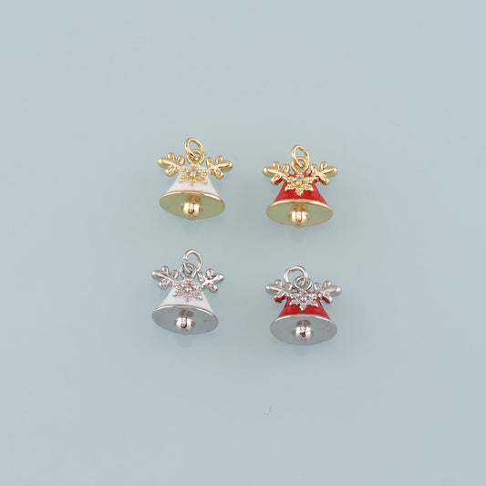 Gold Christmas Charms,18K Gold Filled Enamel Christmas Bells Pendant Charm Bracelet Necklace for DIY Jewelry Making Supply