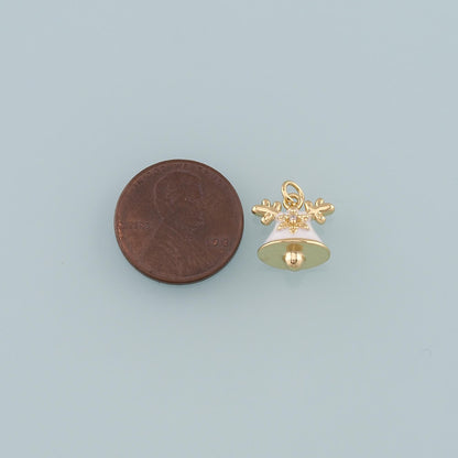 Gold Christmas Charms,18K Gold Filled Enamel Christmas Bells Pendant Charm Bracelet Necklace for DIY Jewelry Making Supply