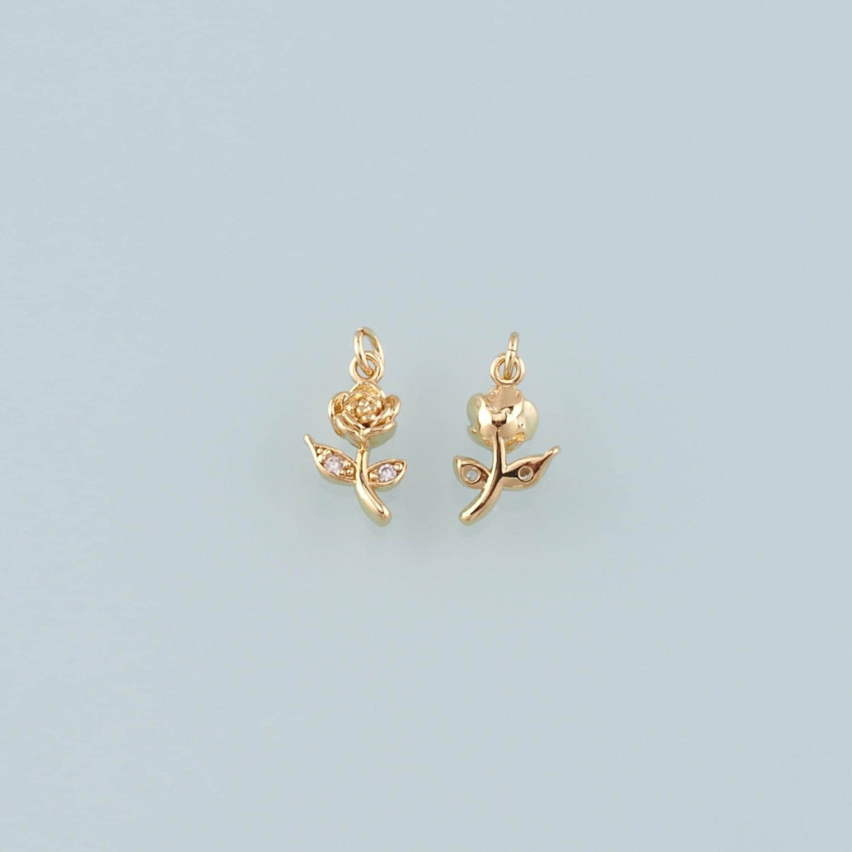 Gold Rose Charm,18K Gold Filled Rose Pendant,CZ Micro Pave Flower Charm Bracelet Necklace for DIY Jewelry Making Supply