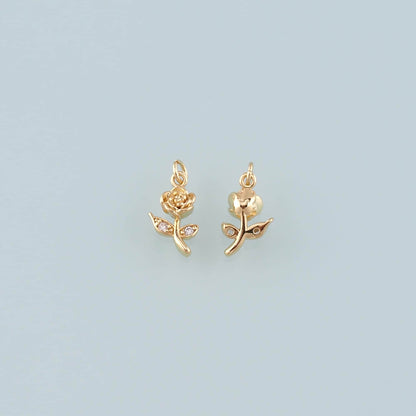 Gold Rose Charm,18K Gold Filled Rose Pendant,CZ Micro Pave Flower Charm Bracelet Necklace for DIY Jewelry Making Supply
