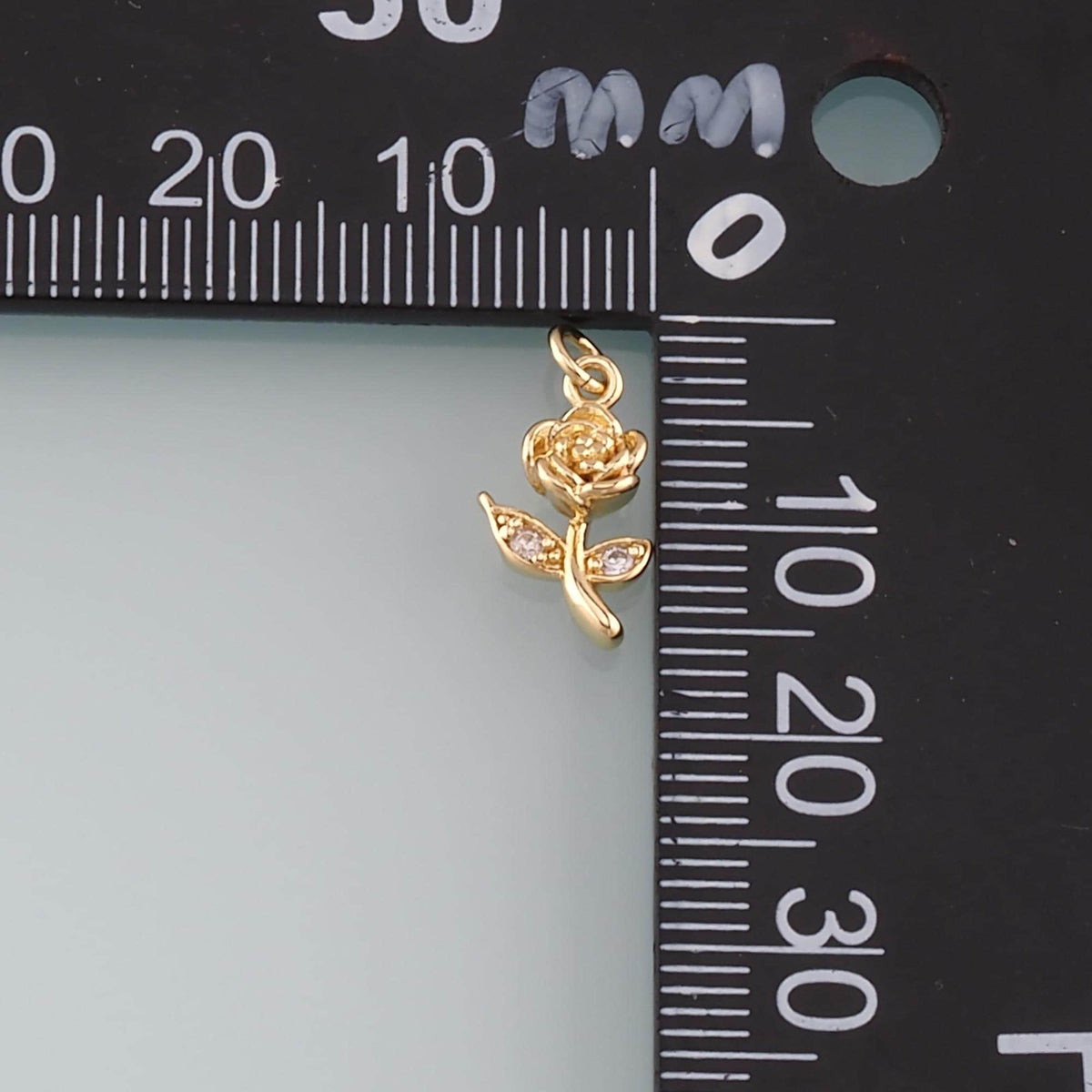 Gold Rose Charm,18K Gold Filled Rose Pendant,CZ Micro Pave Flower Charm Bracelet Necklace for DIY Jewelry Making Supply