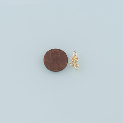 Gold Rose Charm,18K Gold Filled Rose Pendant,CZ Micro Pave Flower Charm Bracelet Necklace for DIY Jewelry Making Supply