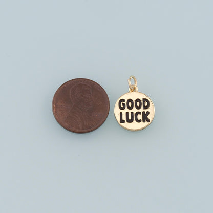 Gold Luck Charms,18K Gold Filled Good Luck Pendant,Enamel Good Luck Charm Bracelet Necklace for DIY Jewelry Making Supply