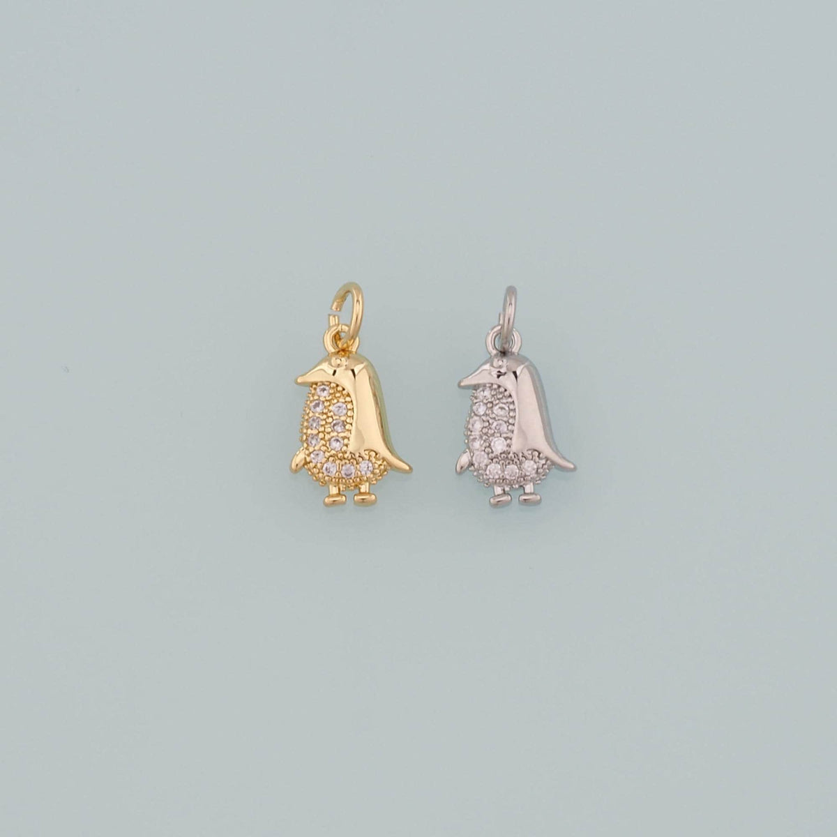 Gold Penguin Charms,18K Gold Filled Penguin Pendant,CZ Micro Pave Animal Charm Bracelet Necklace for DIY Jewelry Making Suppl