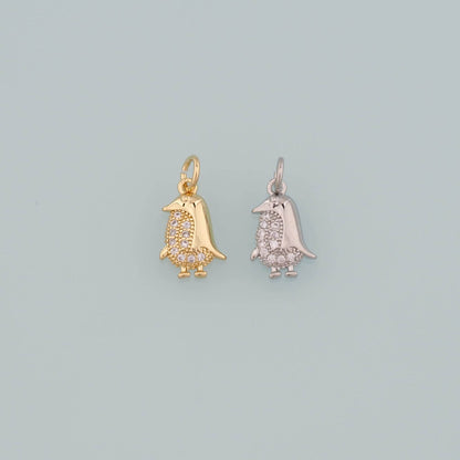 Gold Penguin Charms,18K Gold Filled Penguin Pendant,CZ Micro Pave Animal Charm Bracelet Necklace for DIY Jewelry Making Suppl