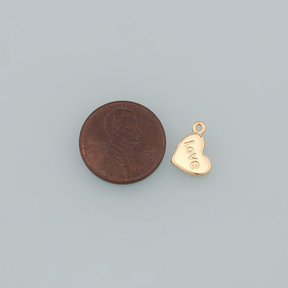 Gold Love Charms,18K Gold Filled Heart Pendant,Dainty Heart Charm Bracelet Necklace for DIY Jewelry Making Supply