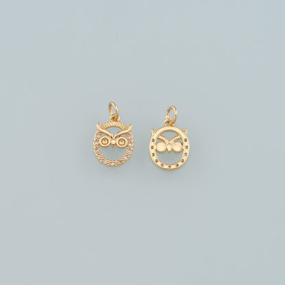 Gold Bird Charms,18K Gold Filled owl Pendant,CZ Micro Pave owl Charm Bracelet Necklace for DIY Jewelry Making Supply
