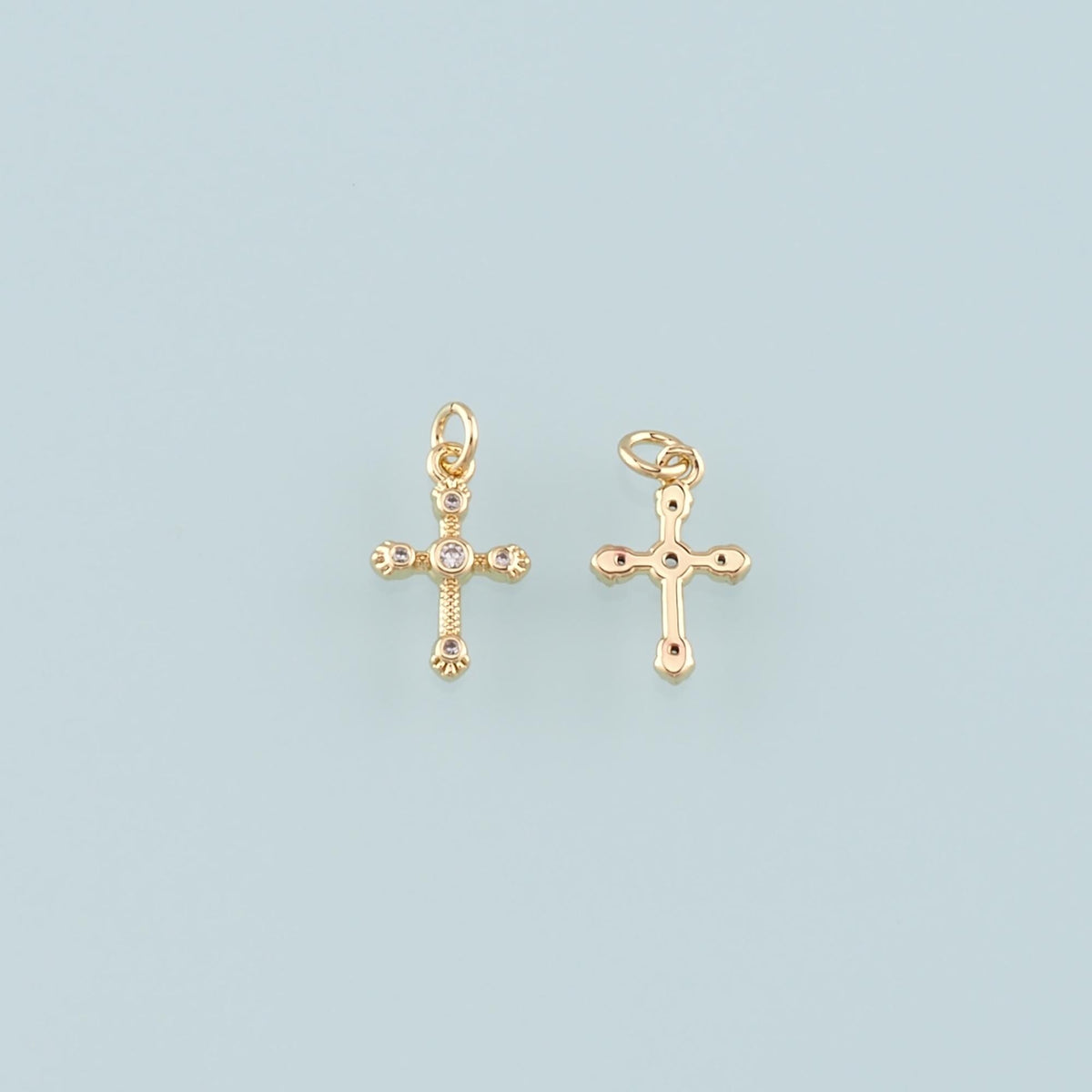 Gold Cross Charms,18K Gold Filled Cross Pendant,CZ Micro Pave Religion Charm Bracelet Necklace for DIY Jewelry Making Supply