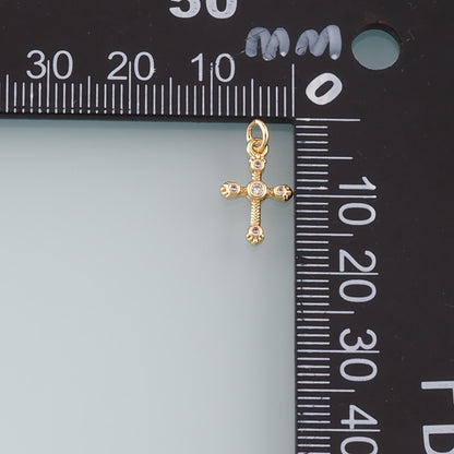 Gold Cross Charms,18K Gold Filled Cross Pendant,CZ Micro Pave Religion Charm Bracelet Necklace for DIY Jewelry Making Supply