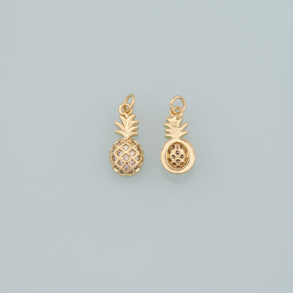 Gold Pineapple Charms,18K Gold Filled Pineapple Pendant,CZ Micro Pave Fruit Charm Bracelet Necklace for DIY Jewelry Making Su