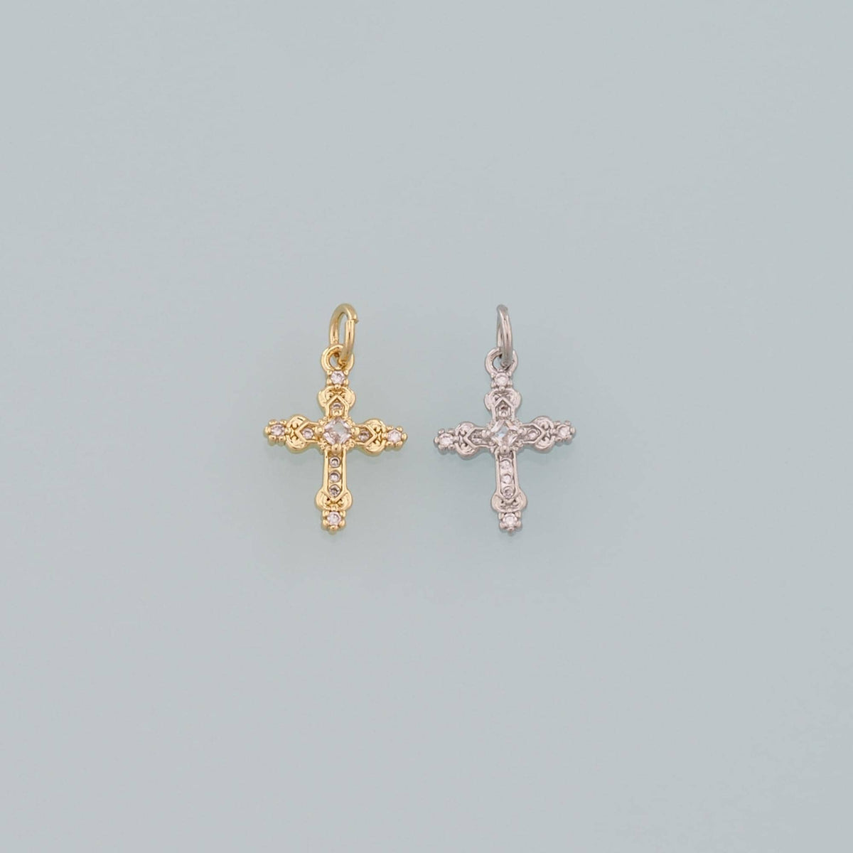 18K Gold Filled Cross CZ Charm Pendant for Jewelry Making