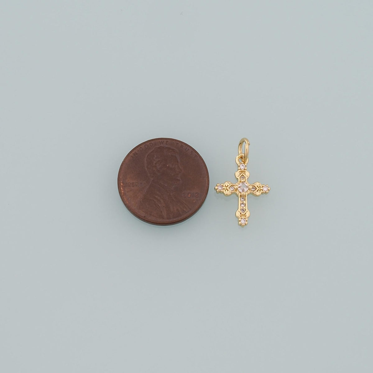 18K Gold Filled Cross CZ Charm Pendant for Jewelry Making