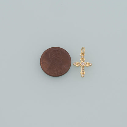 18K Gold Filled Cross CZ Charm Pendant for Jewelry Making
