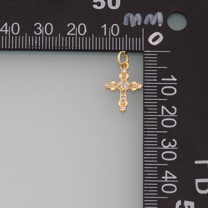 18K Gold Filled Cross CZ Charm Pendant for Jewelry Making