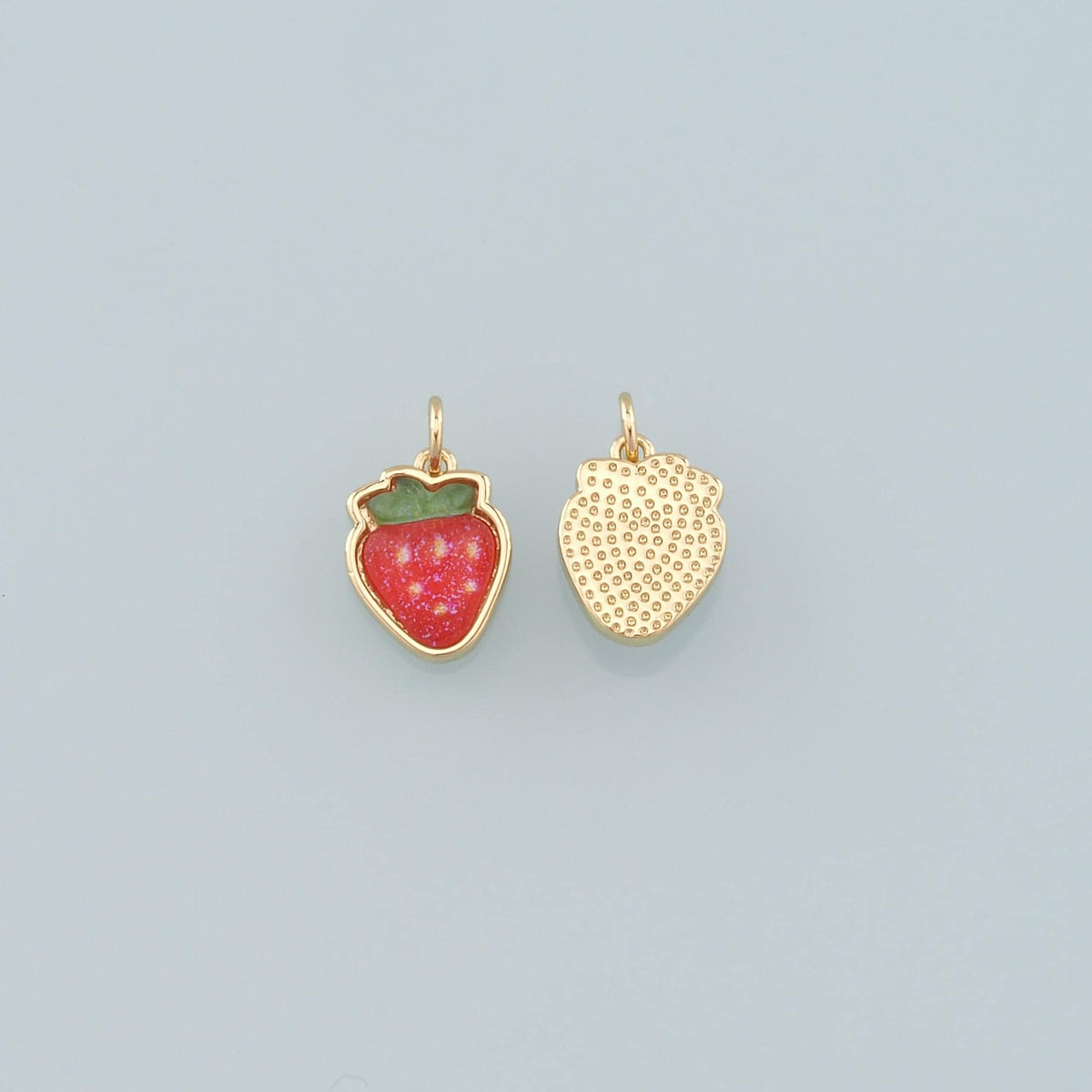Gold Strawberry Charms,18K Gold Filled Strawberry Pendant,Enamel Fruit Charm Bracelet Necklace for DIY Jewelry Making Supply