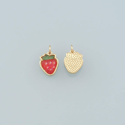 Gold Strawberry Charms,18K Gold Filled Strawberry Pendant,Enamel Fruit Charm Bracelet Necklace for DIY Jewelry Making Supply