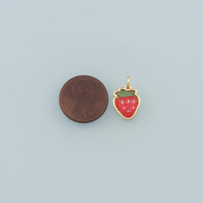 Gold Strawberry Charms,18K Gold Filled Strawberry Pendant,Enamel Fruit Charm Bracelet Necklace for DIY Jewelry Making Supply