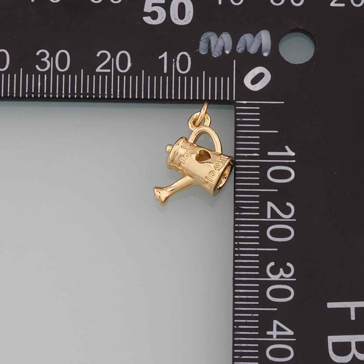 18K Gold Filled Watering Can Pendant,Dainty Watering Charm Bracelet Necklace for DIY Jewelry Making Supply