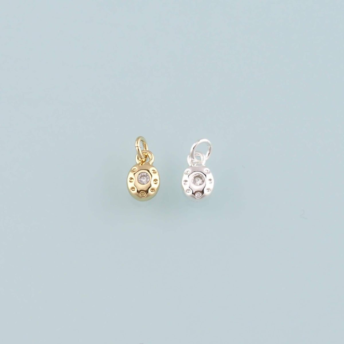 Gold Oval Charm,18K Gold Filled Oval Pendant,CZ Micro Pave Oval Charm Bracelet Necklace for DIY Jewelry Making Supply