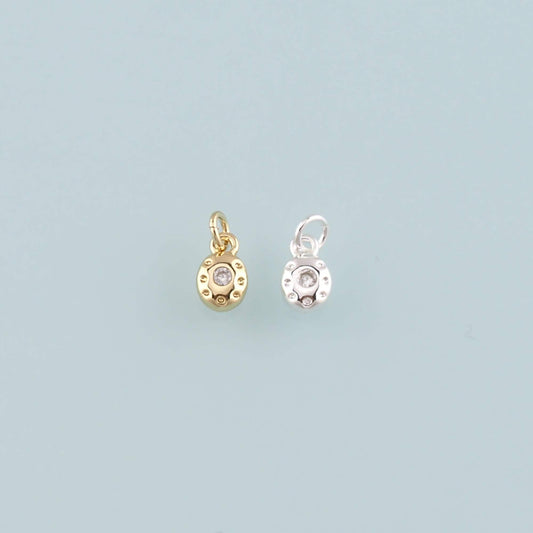 Gold Oval Charm,18K Gold Filled Oval Pendant,CZ Micro Pave Oval Charm Bracelet Necklace for DIY Jewelry Making Supply