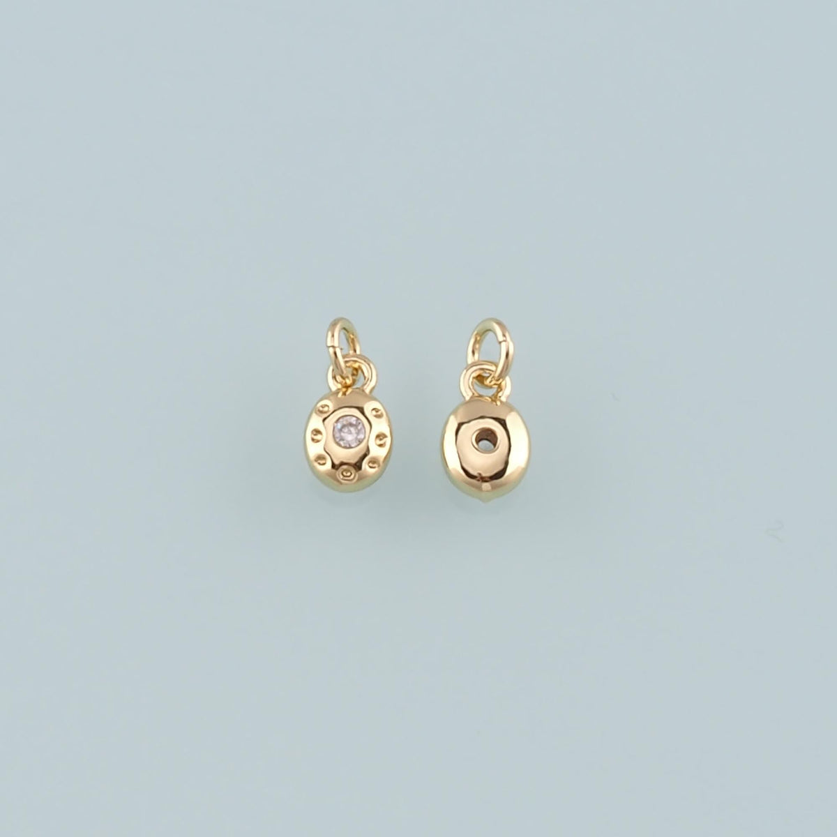 Gold Oval Charm,18K Gold Filled Oval Pendant,CZ Micro Pave Oval Charm Bracelet Necklace for DIY Jewelry Making Supply