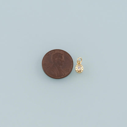 Gold Oval Charm,18K Gold Filled Oval Pendant,CZ Micro Pave Oval Charm Bracelet Necklace for DIY Jewelry Making Supply