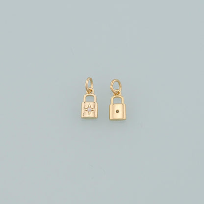 Gold Key Lock Charms,18K Gold Filled Lock Pendant,CZ Micro Pave Lock Charm Bracelet Necklace for DIY Jewelry Making Supply