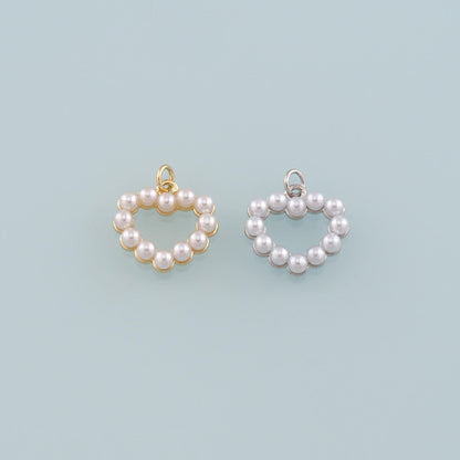 Gold Heart Charms,18K Gold Filled Pearl Heart Pendant,Heart Charm Bracelet Necklace for DIY Jewelry Making Supply