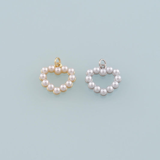Gold Heart Charms,18K Gold Filled Pearl Heart Pendant,Heart Charm Bracelet Necklace for DIY Jewelry Making Supply