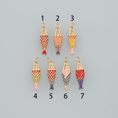 Gold Fish Charms,18K Gold Filled Fish Pendant,Enamel Ocean Charm Bracelet Necklace for DIY Jewelry Making Supply
