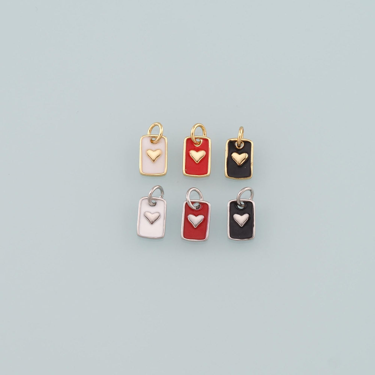 Gold Heart Charms,18K Gold Filled Heart Pendant,Enamel Rectangle Heart Charm Bracelet Necklace for DIY Jewelry Making Supply
