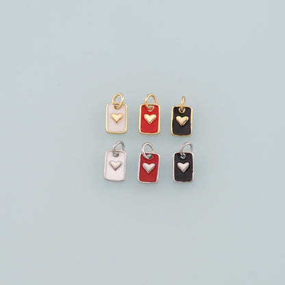 Gold Heart Charms,18K Gold Filled Heart Pendant,Enamel Rectangle Heart Charm Bracelet Necklace for DIY Jewelry Making Supply