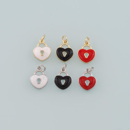 Gold Key Lock Charms,18K Gold Filled Lock Pendant,Enamel Heart Lock Charm Bracelet Necklace for DIY Jewelry Making Supply