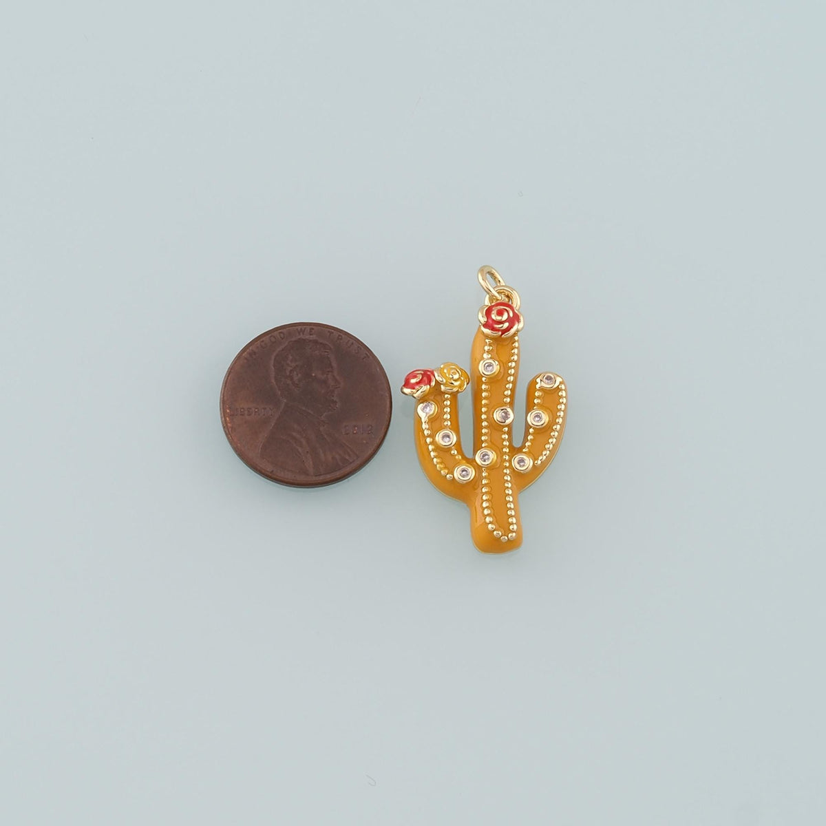 Gold Cactus Charms,18K Gold Filled Cactus Pendant,Enamel Desert Charm Bracelet Necklace for DIY Jewelry Making Supply